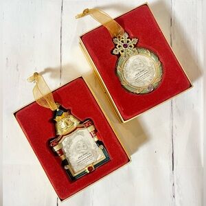 Two beautiful enamel and rhinestone Christmas Ornament mini frames new in box